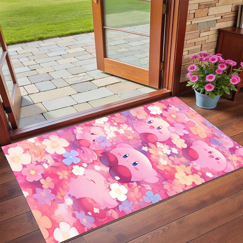 Kirby Print Crystal Velvet Plush Rug Anti?Slip Wear?Resistant Floor Carpet For Indoor Household Home Decoration
