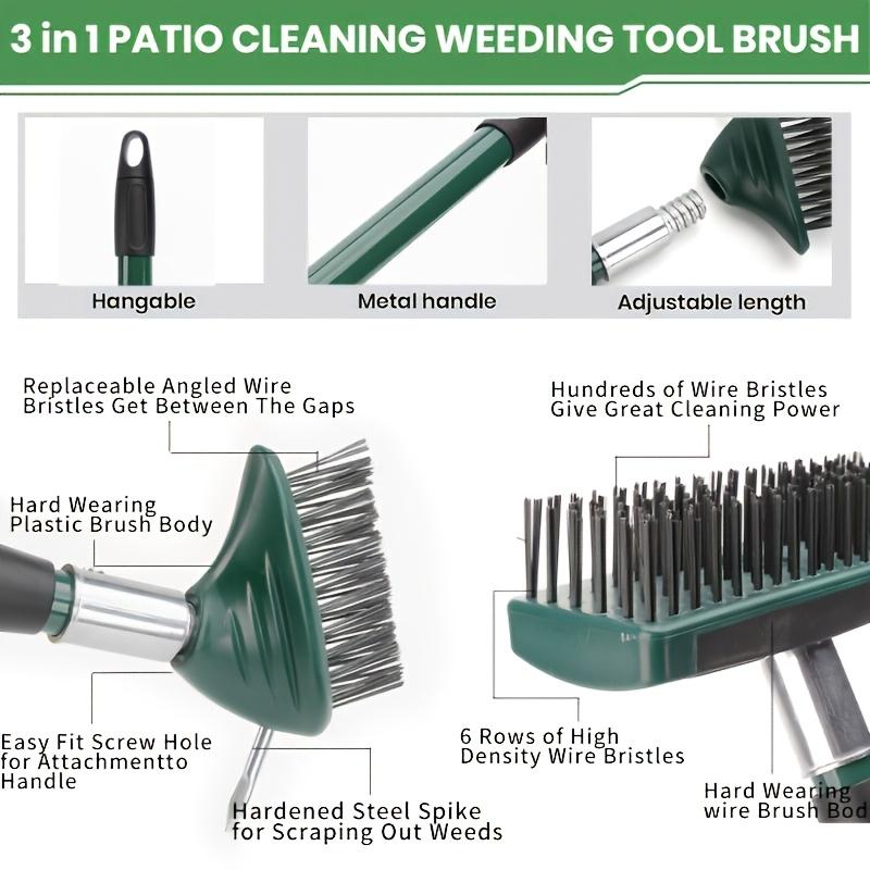 3 In 1 Steel Wire Garden Weed Brush Long Handle Moss Remover Set For Garden Patio Cleaning Supplies