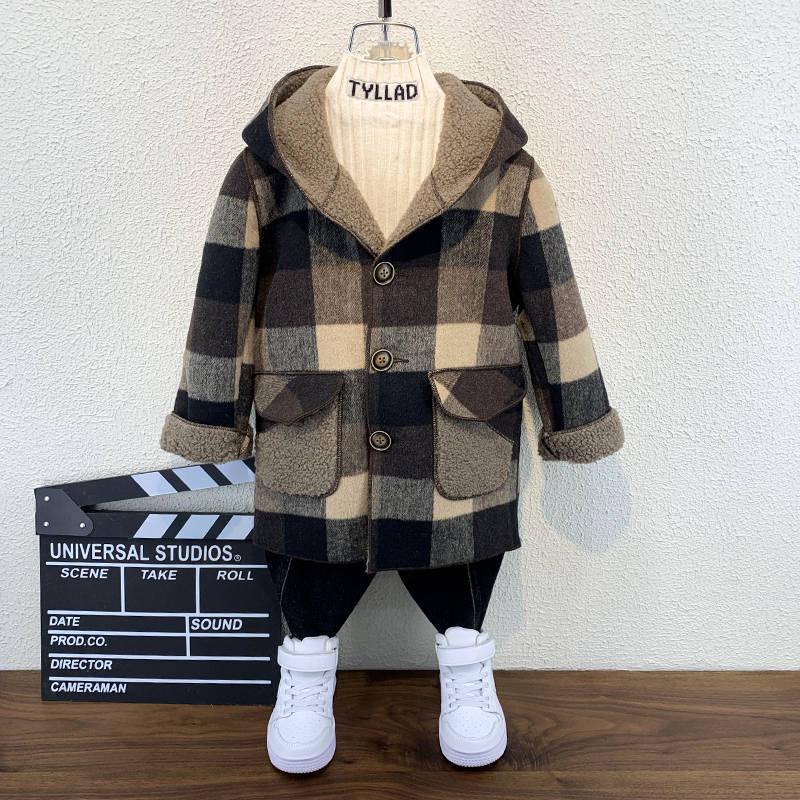 Теплое шерстяное пальто в стиле вестерн для мальчиков и девочек, зимнее, для малышей и детей, плюс бархат, утолщенный, средней длины, из кашемира