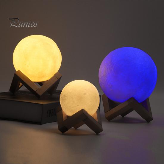 Лунная лампа с деревянной основой, 16 цветов RGB, сенсорный датчик, перезаряжаемый 3D лунный ночник, декор для спальни
