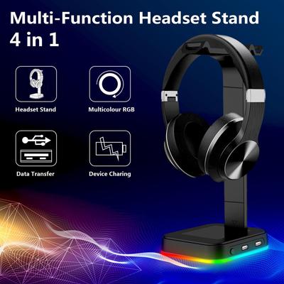 Подставка для игровых наушников 2024 RGB с двумя USB-портами и светодиодной подсветкой, меняющей цвет