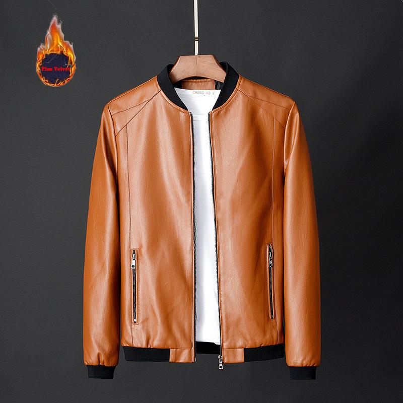 Мужская повседневная деловая куртка больших размеров, зимняя утепленная куртка из искусственной кожи, однотонная куртка на молнии