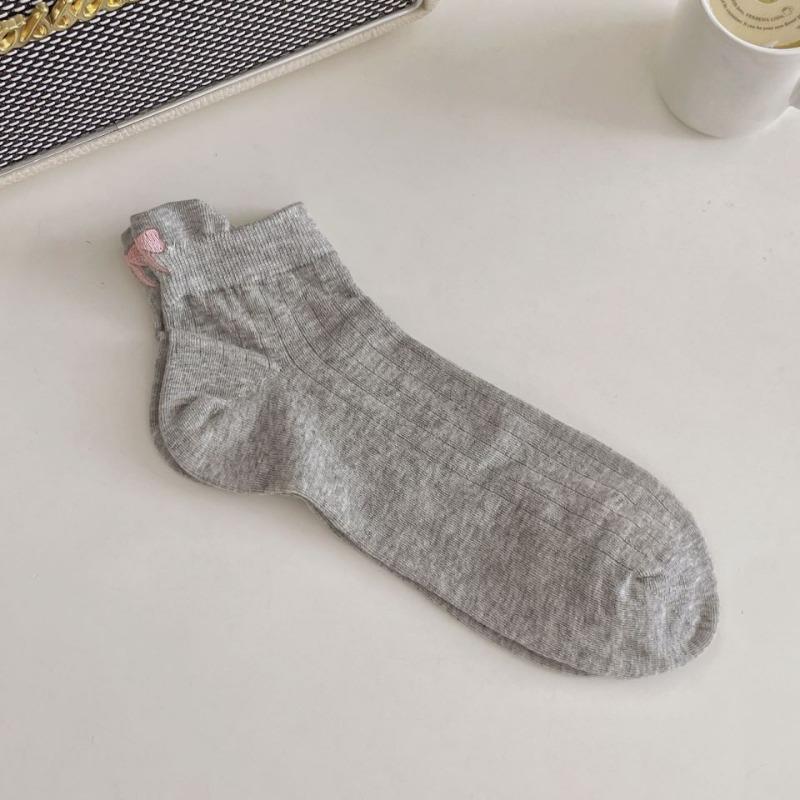 Женские летние тонкие носки-лодочки с вышивкой в виде бантика и дышащие