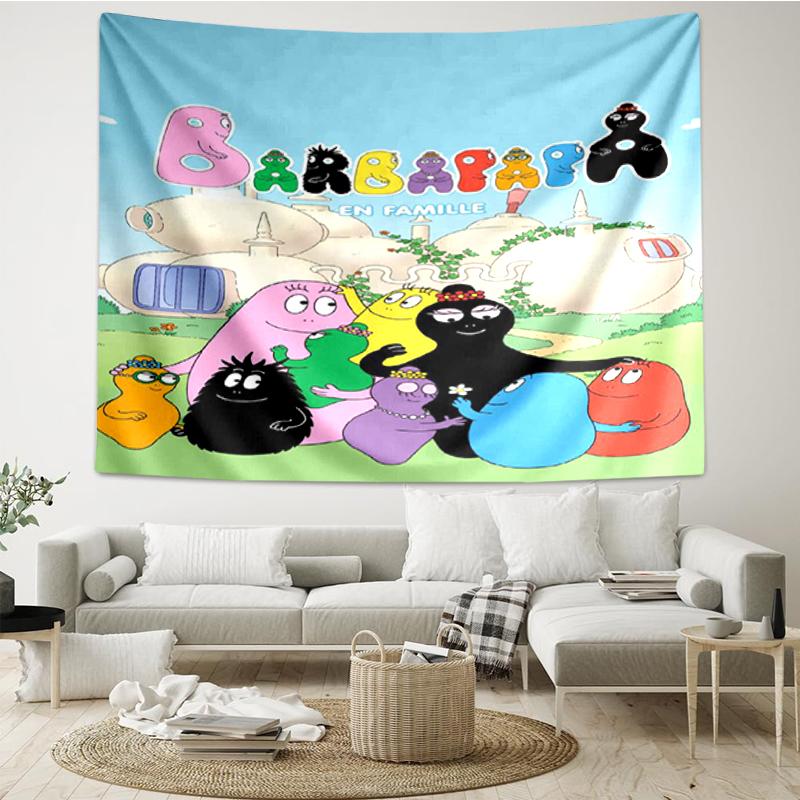 Barbapapa Print Tapestry, Backdrop, Easy Setup, Ideal for Bedroom, Office & Living Room, with Aesthetic Wall Hanging Decor.