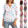Женский топ с рукавом 3/4 и присборенным подолом, V-образным вырезом, летняя повседневная футболка, топ с принтом ко Дню святого Валентина