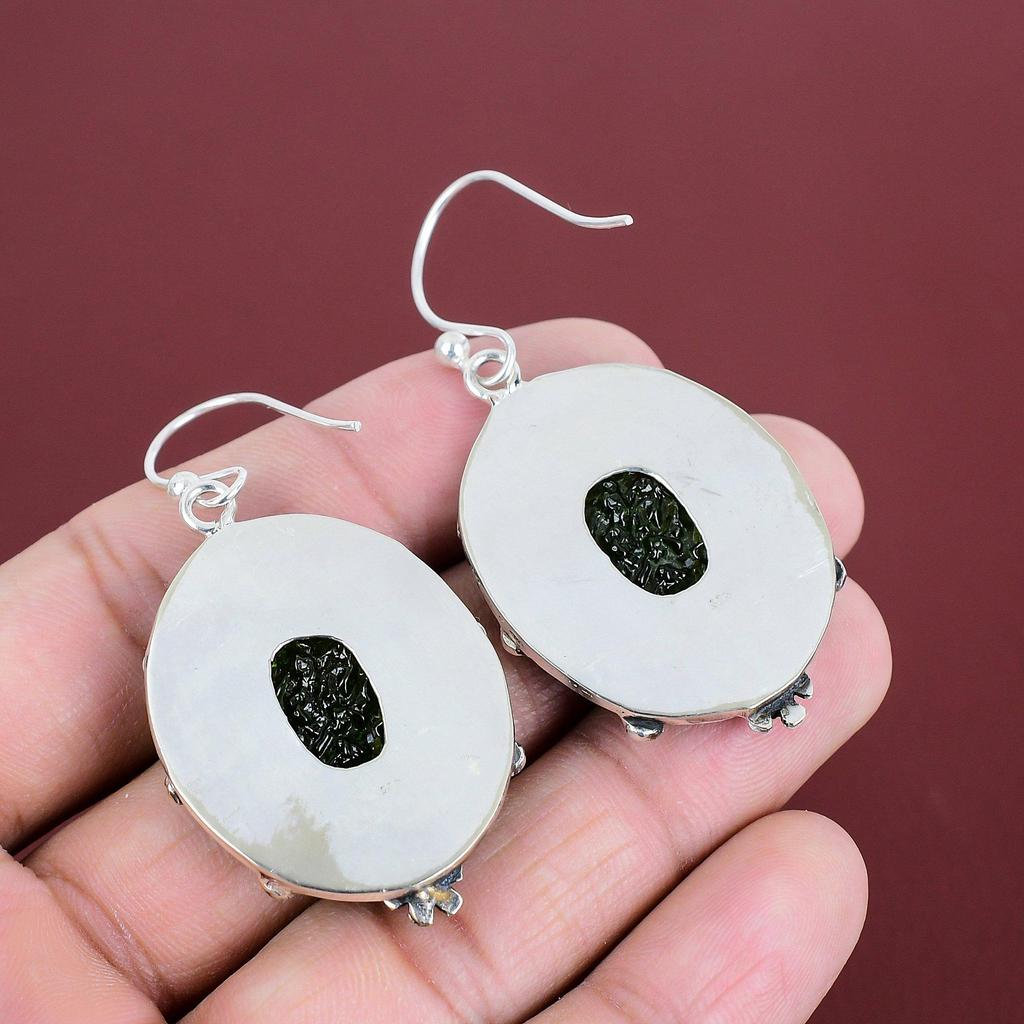 Серьги из молдавита, настоящие серьги из драгоценных камней, серьги из стерлингового серебра 925 пробы, потрясающие ювелирные изделия, серьги ручной работы, подарки для нее, уникальные стильные украшения