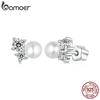 BAMOER White Gold Plated Moissanite Stud Earrings Stud Screw Back 925 Sterling Silver Pearl Hypoallergenic Earrings for Women