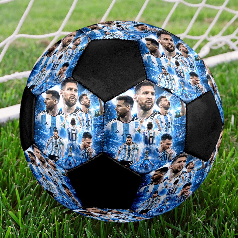 Lionel Messi Size 5 Soccer Ball, Machine-Stitched PVC, Durable & High Bounce, All Ages Fit, fan merchandise, matches & outdoor use.