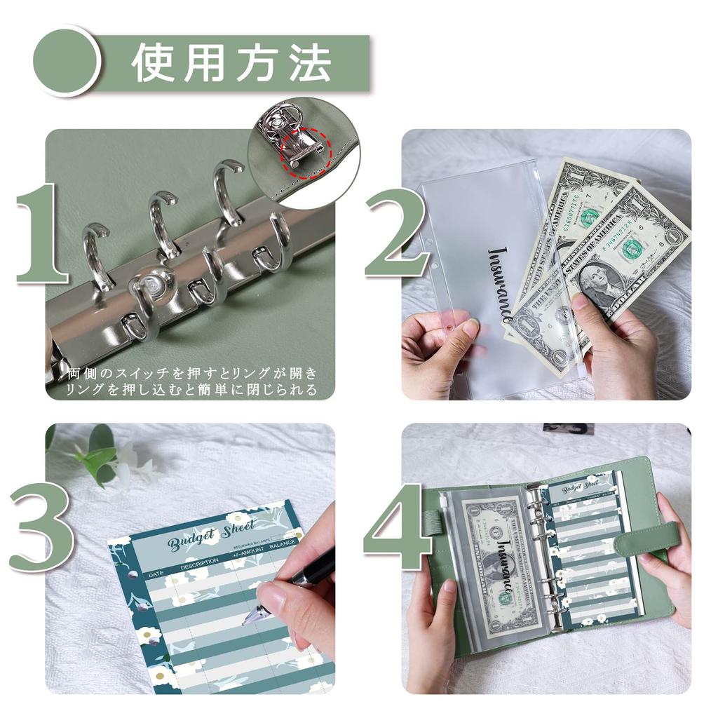 Sitengle A6 6 Бюджет PU 12 Удобный набор с домашними деньгами, домашними счетами, деловыми записками, системой блокнотов с отрывными листами, отверстиями, переплетом,