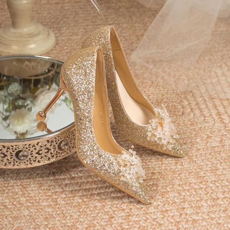Модная роскошная хрустальная свадебная обувь, сексуальный острый носок, прозрачный жемчуг, стразы, цветок, шампанское, для невесты, 6/8 см, тонкие каблуки, туфли-лодочки для невесты