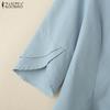 ZANZEA Women Casual Round Neck 3/4 Sleeve Summer Loose Blouse