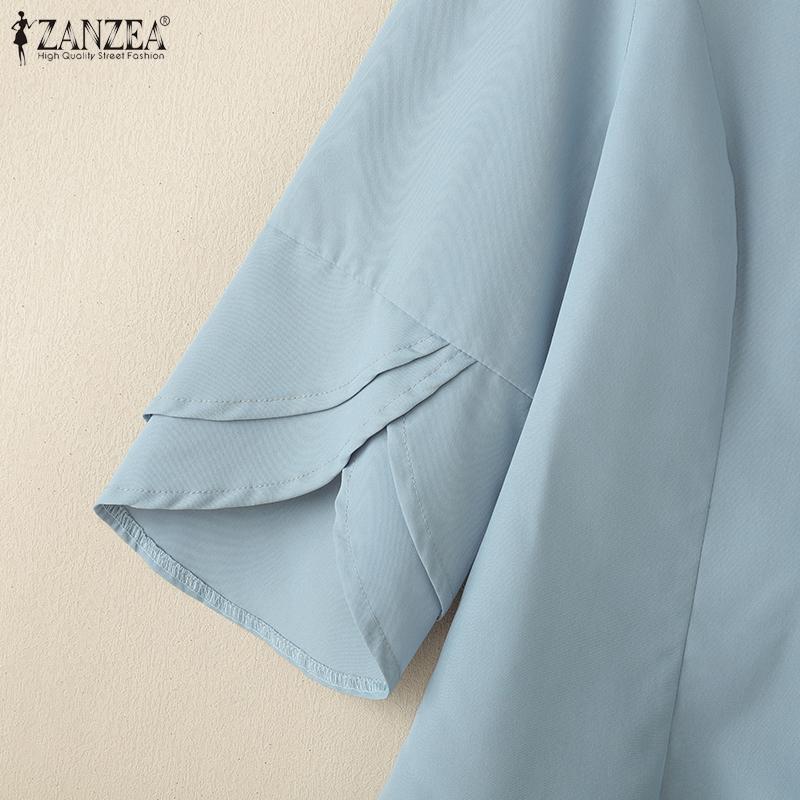 ZANZEA Women Casual Round Neck 3/4 Sleeve Summer Loose Blouse