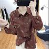 Korean Cotton Linen Floral Long Sleeved Shirt Women's Autumn Blouses Digital Printed Fashion Top Retro Base Shirt