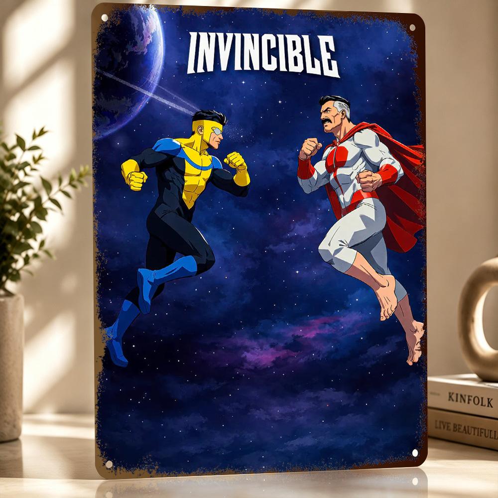 Invincible and OmniMan in Space Personalized D Textured Metal Poster Wall Art Vintage Tin Signs for Bedroom Stuff Decor Room