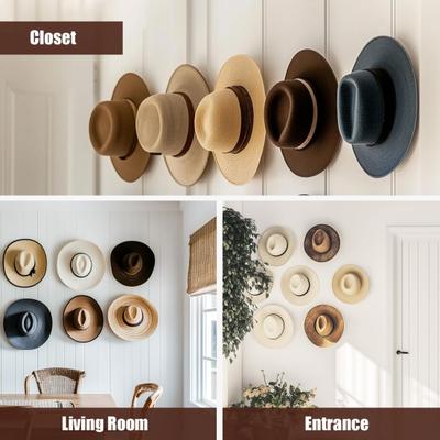Yousheng 8 шт. Настенные крючки для шляп, высокая грузоподъемность, простая установка, самоклеящиеся держатели для бейсболок, подставки для ковбойских шляп