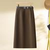 Women's Gray Wool A-line Midi Skirt - High Waist, Slimming, Professional Winter 2024