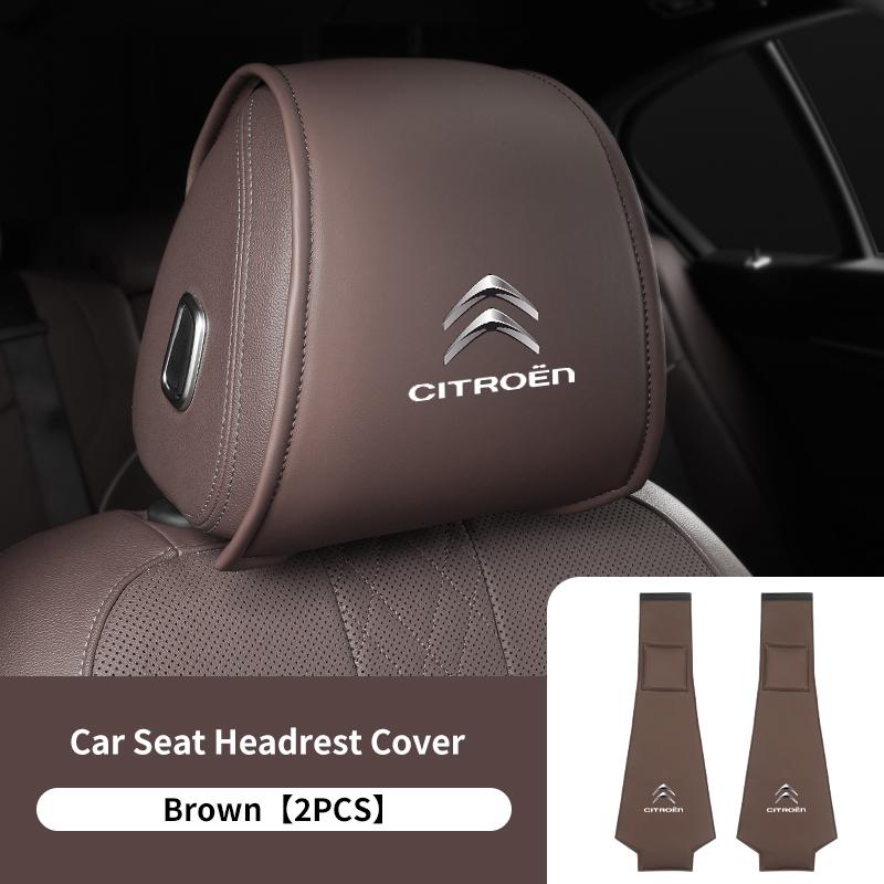 DBGO4 2PCS Leather Car Seat Headrest Protective Cover Accessories For Citroen C4 C3 C5 C2 Berlingo Celysee Cactus Picasso Saxo Grand
