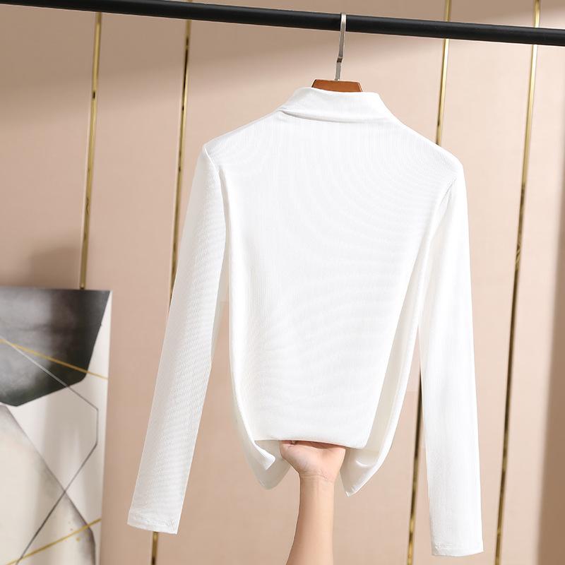 Small High Collar Bottoming Shirt Feminine Style Half High Collar Long Sleeved T-shirt Slim Solid Color Shirt