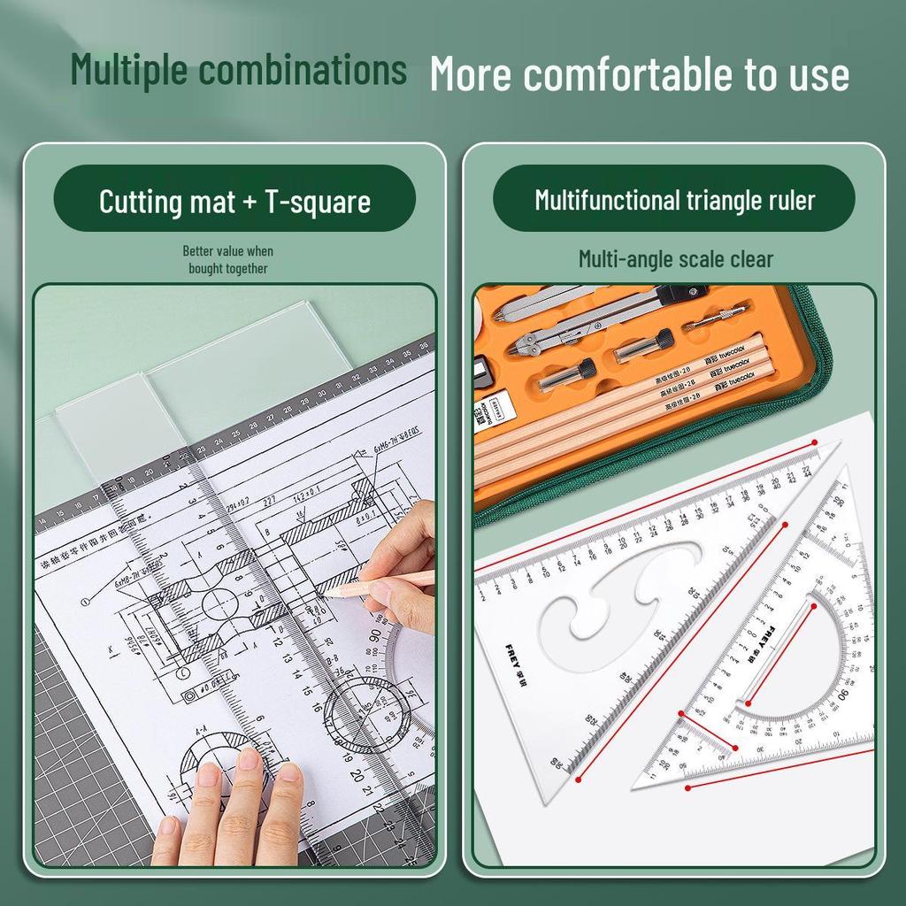 True Color Mechanical Drafting Tools Set for Students: Compass & Engineering Ruler for Civil & Architectural Drawing.