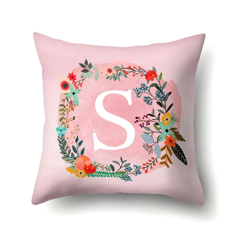 Полиэстеровая наволочка Розовый цветок Домашнее украшение Принт 26 английских букв Наволочка для подушки