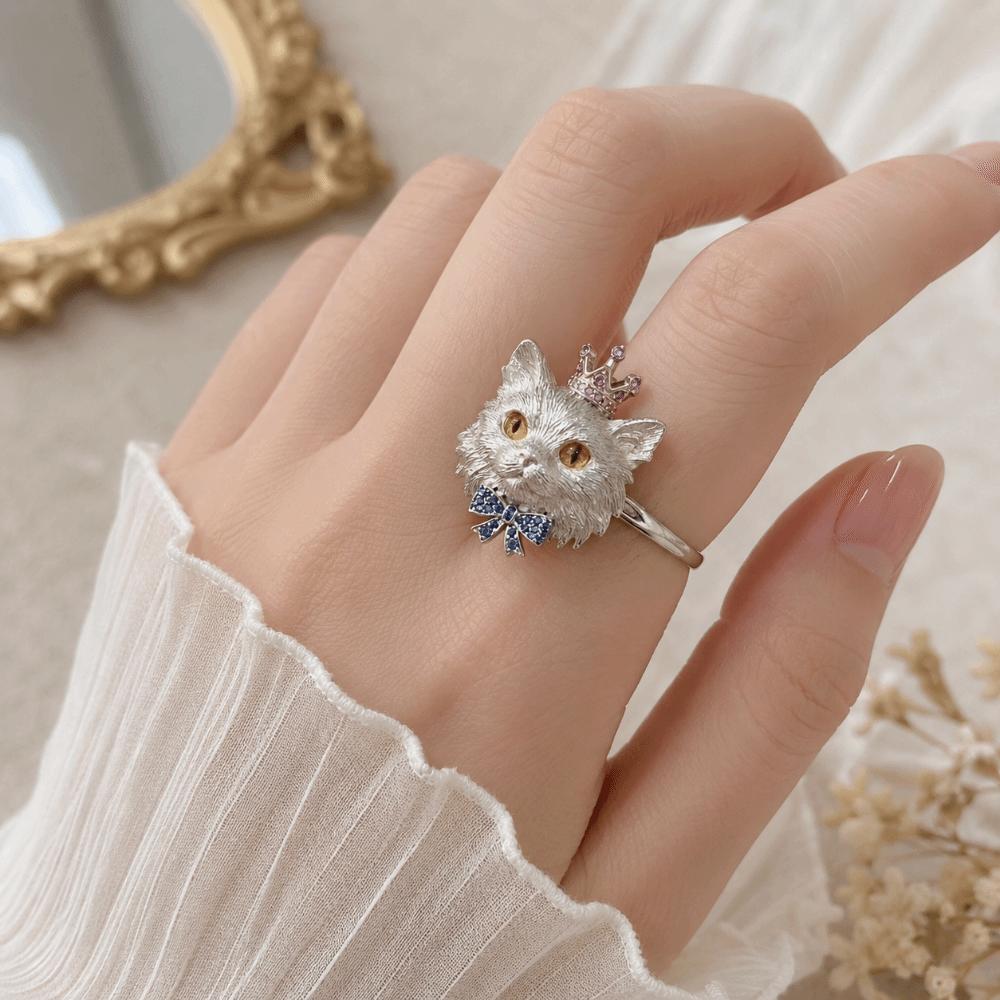 3D Kitten Head Ring Exaggerated Kitten Ring Cute Animal Ring Gift