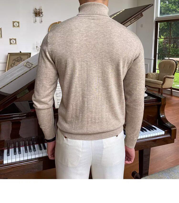 Men's Loose Plus Size High Neck Knit Sweater - Solid Color, Long Sleeve, Spring/Autumn/Winter