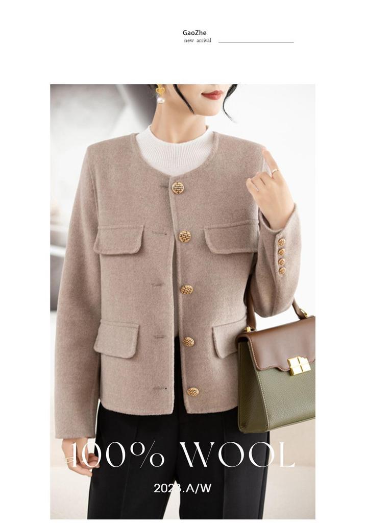 Women's Double-Faced Wool Coat - 2024 Autumn/Winter Coco Round Neck Melton Coat for a Sophisticated Socialite Look