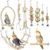 Bird Parrot Swing Toys, Chewing Standing Hanging Perch Hammock Climbing Ladder Bird Cage Toys for Budgerigar, Parakeet, Conure, Cockatiel, Mynah