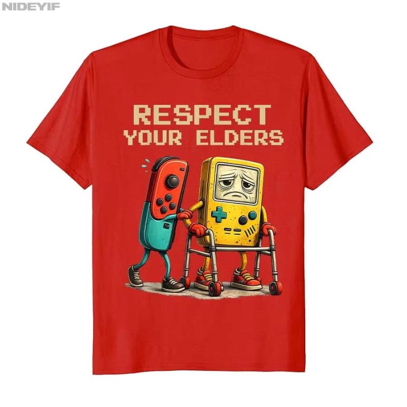 Cotton T Shirts Short Sleeve Tops Respect Your Elders Gaming Control Retro Funny 80s 90s Gamer Tshirt For Unisex Women