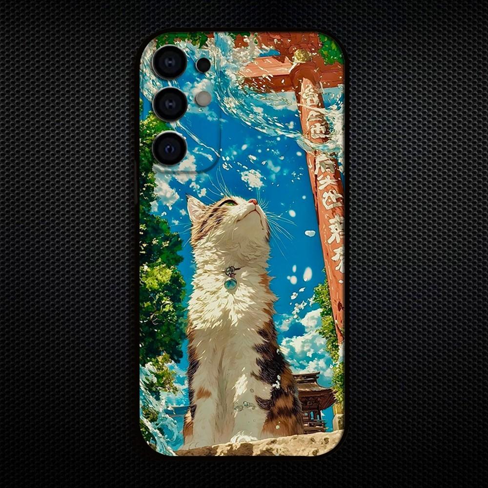 Красивый мультяшный чехол для телефона с кошкой для Samsung S25/S24/S23/S22/S21/S20/Plus,Fe,Lite/Другие Черный чехол
