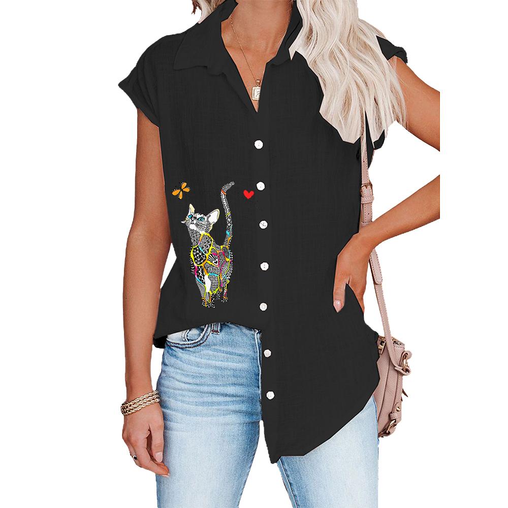 Женская модная футболка с коротким рукавом, весна-лето, повседневные блузки с принтом, тонкие рубашки-кардиганы больших размеров