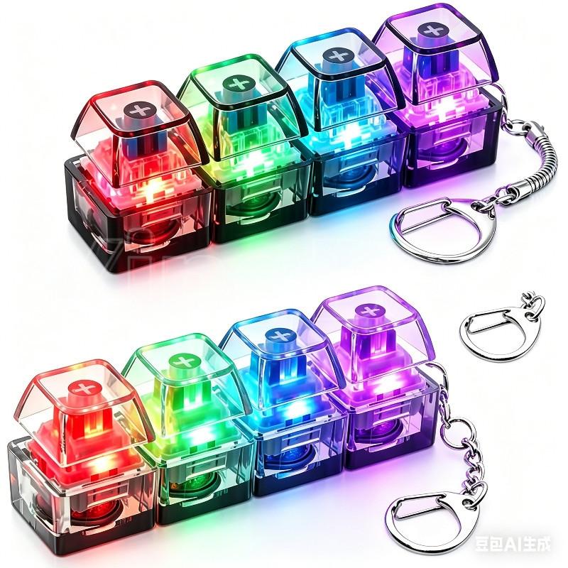 Keyboard Fidget Toy with LED Light Keyboard Fidget Keychain 9-in-1 Keyboard Decompression Button Stress Relief Fidget Gifts