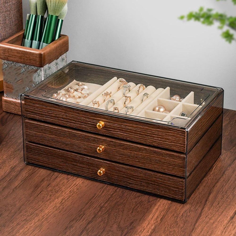 Rings Necklace Jewelry Holder Transparent Window Jewelry Storage Case Square Jewelry Box Gift