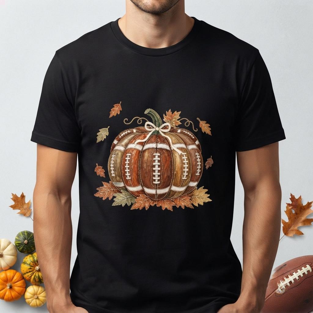 Football Pumpkin T-Shirt Thanksgiving Fall Autumn Season Graphic Tee Men Women