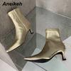 Модные женские ботильоны с острым носом на тонком низком каблуке, весенняя обувь, удобные, из мягкой кожи, короткие, женский размер 35-42