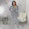 European & American Women's Sexy V-Neck Puff Sleeve Shiny Knit Jumpsuit