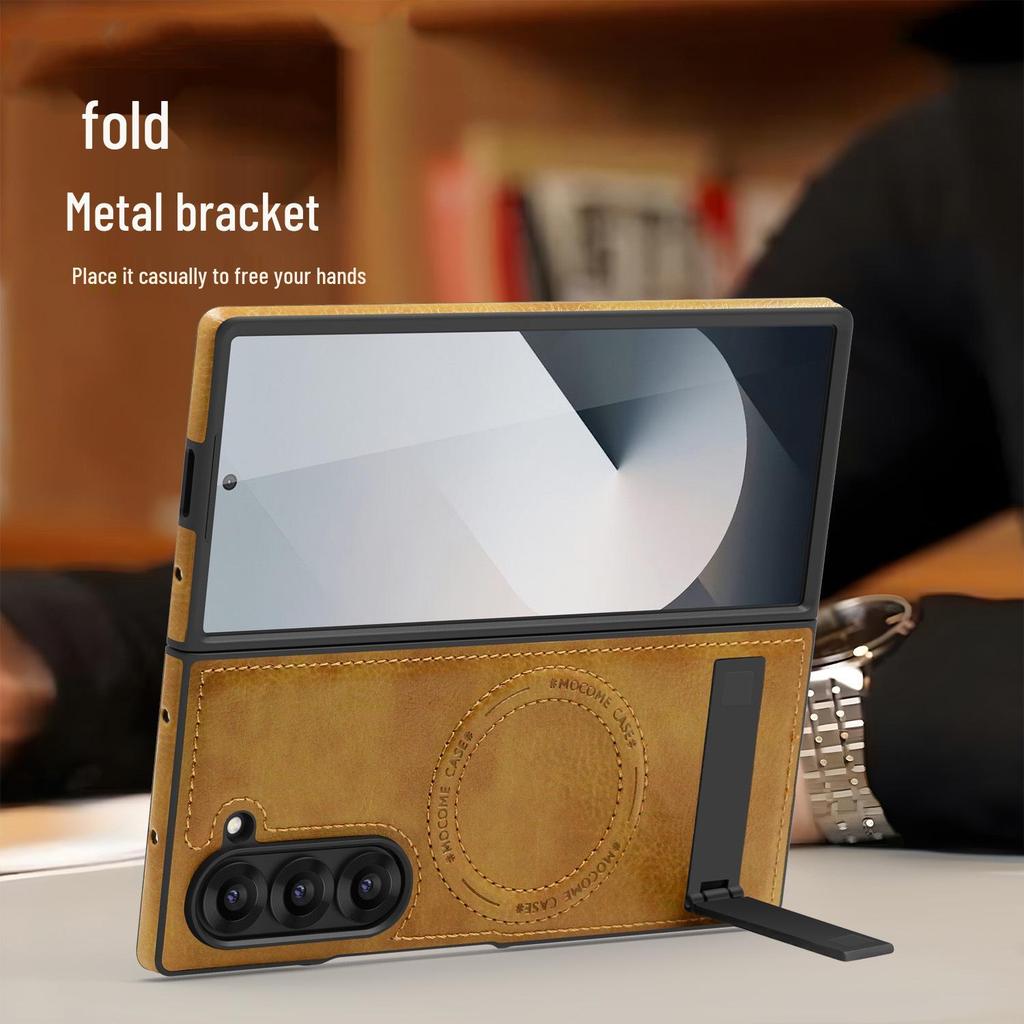 Кожаный чехол-подставка с магнитом Crystal Shield для Samsung Z Fold7 - Полное покрытие, Защита от падений