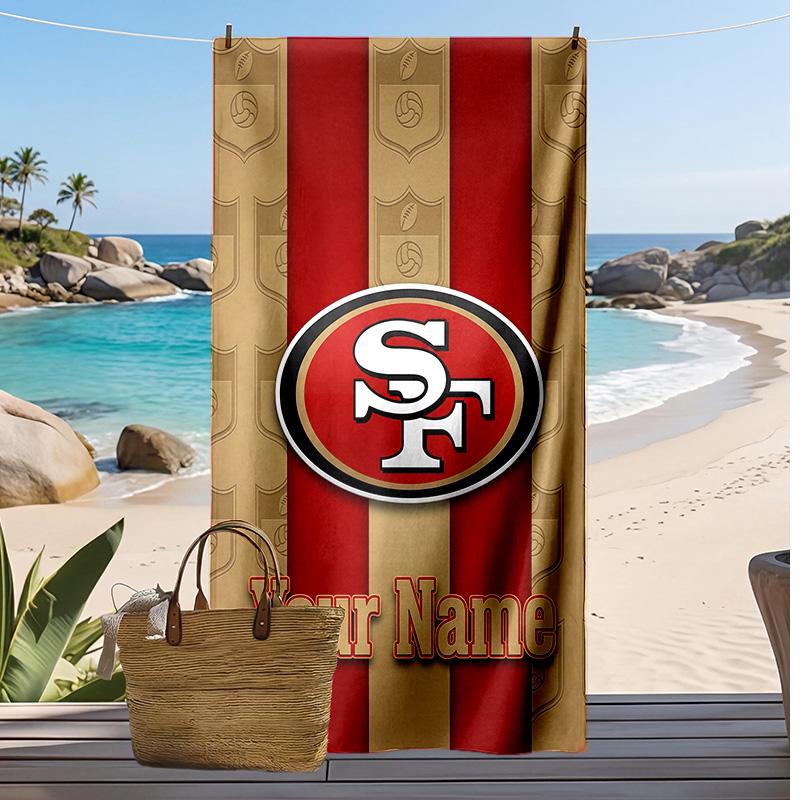 San Francisco 49ers Custom Beach Towel, Print Your Name Text Lightweight Absorbent Towel for Swimming Travel