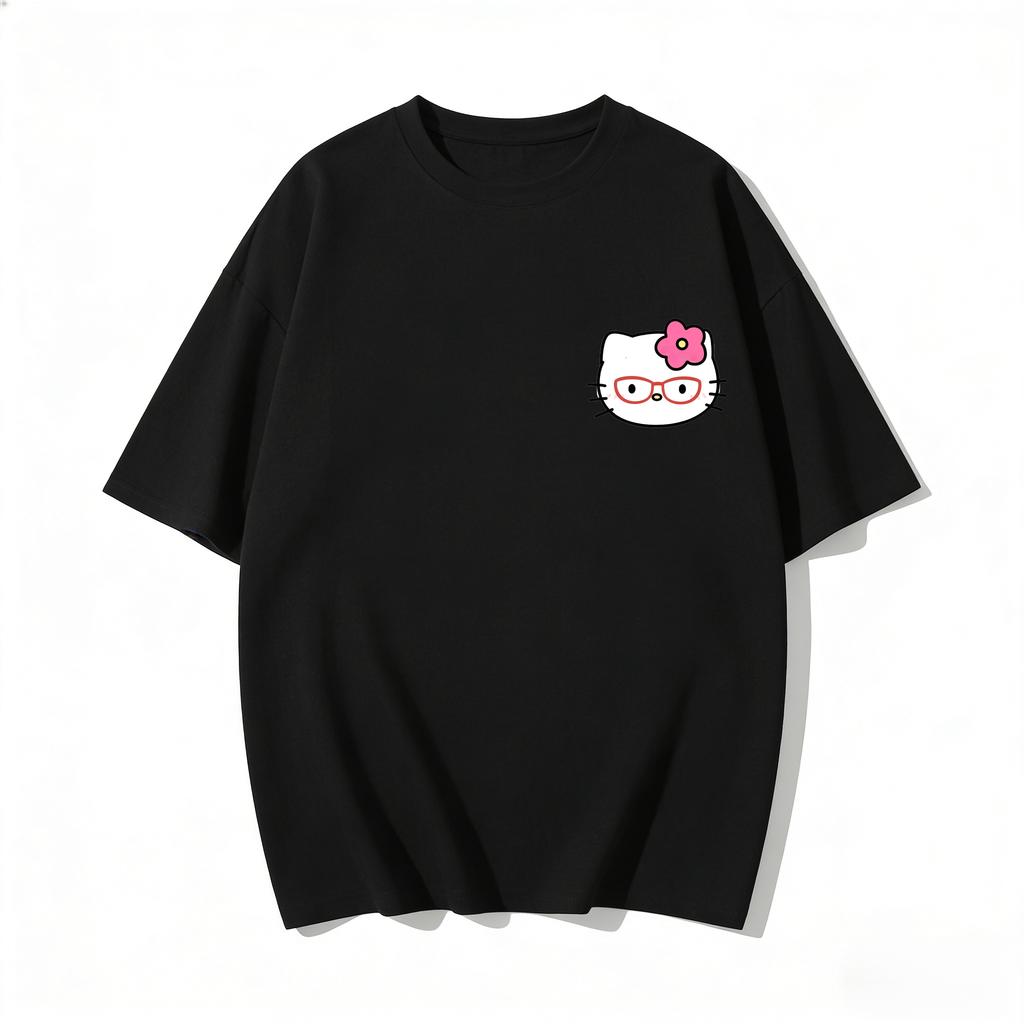 Летние футболки с принтом Hello Kitty для женщин, короткий рукав, чистый хлопок, семейные matching-наряды, классическая универсальная футболка, 2026