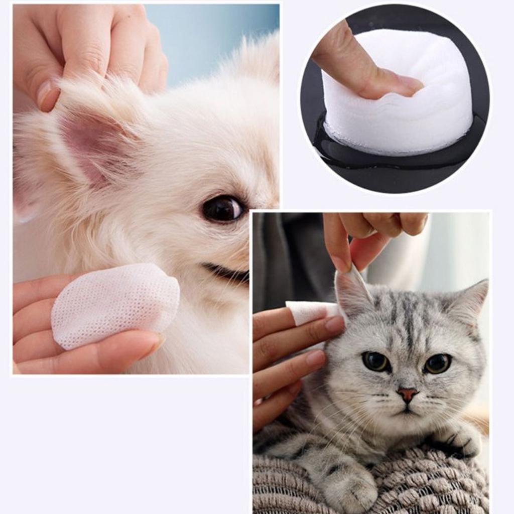 130pcs Box Pet Ear Cleaner Wipe, Eye Wipes for Dogs Cats Puppies, Cleaning Tear Stains Dirts Earwax, Non Woven Fabric