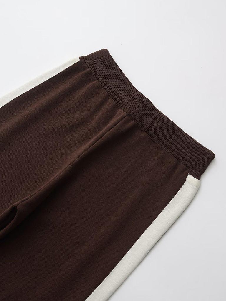 Весна 2025 Женский европейский и американский стиль С длинным рукавом Стойка воротника Вязаный свитшот с длинными брюками