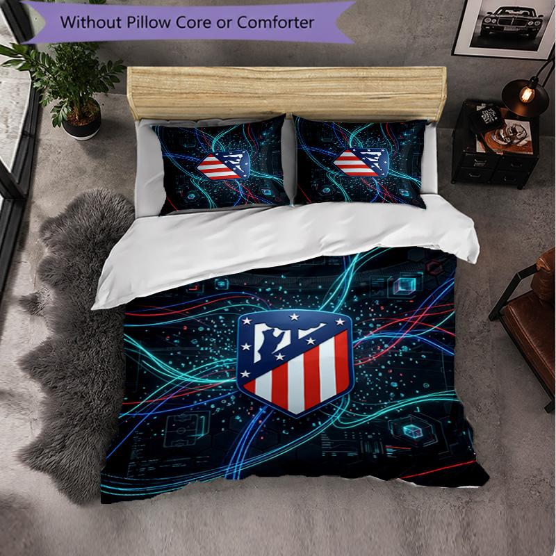 Atletico Madrid Pattern 3 Pieces Bedding Set Soft Microfiber Duvet Cover with Pillow Cases for Bedroom