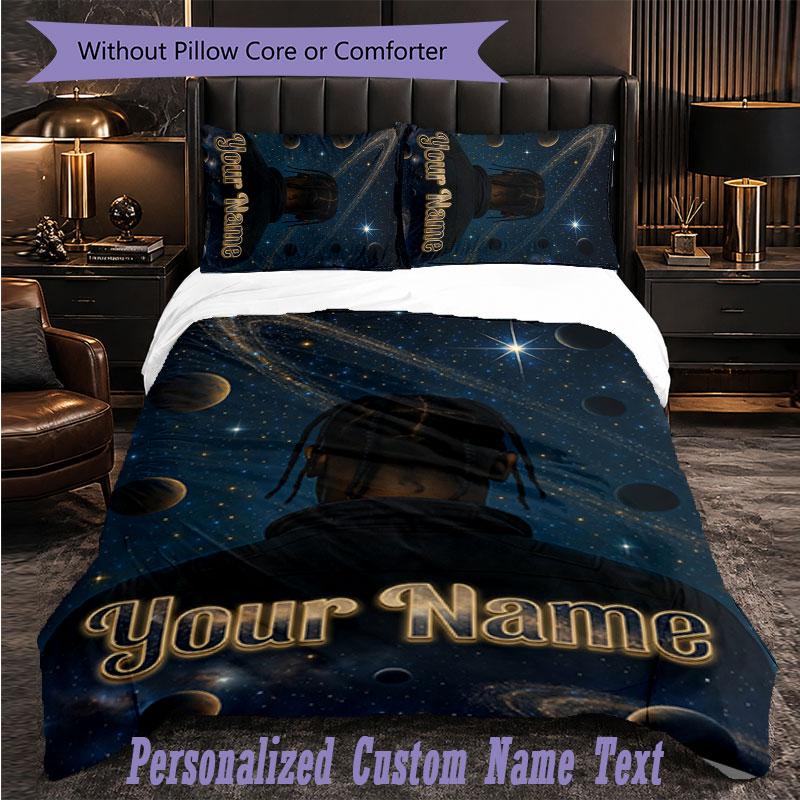 Personalized 3Pcs Bedding SetTravis Scott Custom Text Duvet Cover Pillowcase Set Bedroom Gift