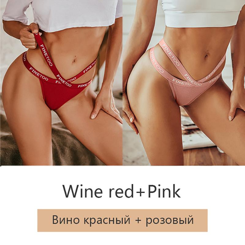 FINETOO 2Pcs/set Women Panties Sexy Thongs Cotton Underwear Letter G-string Panties Cross Belt Ladies Soft Low Waist Thongs Female Briefs Lingerie