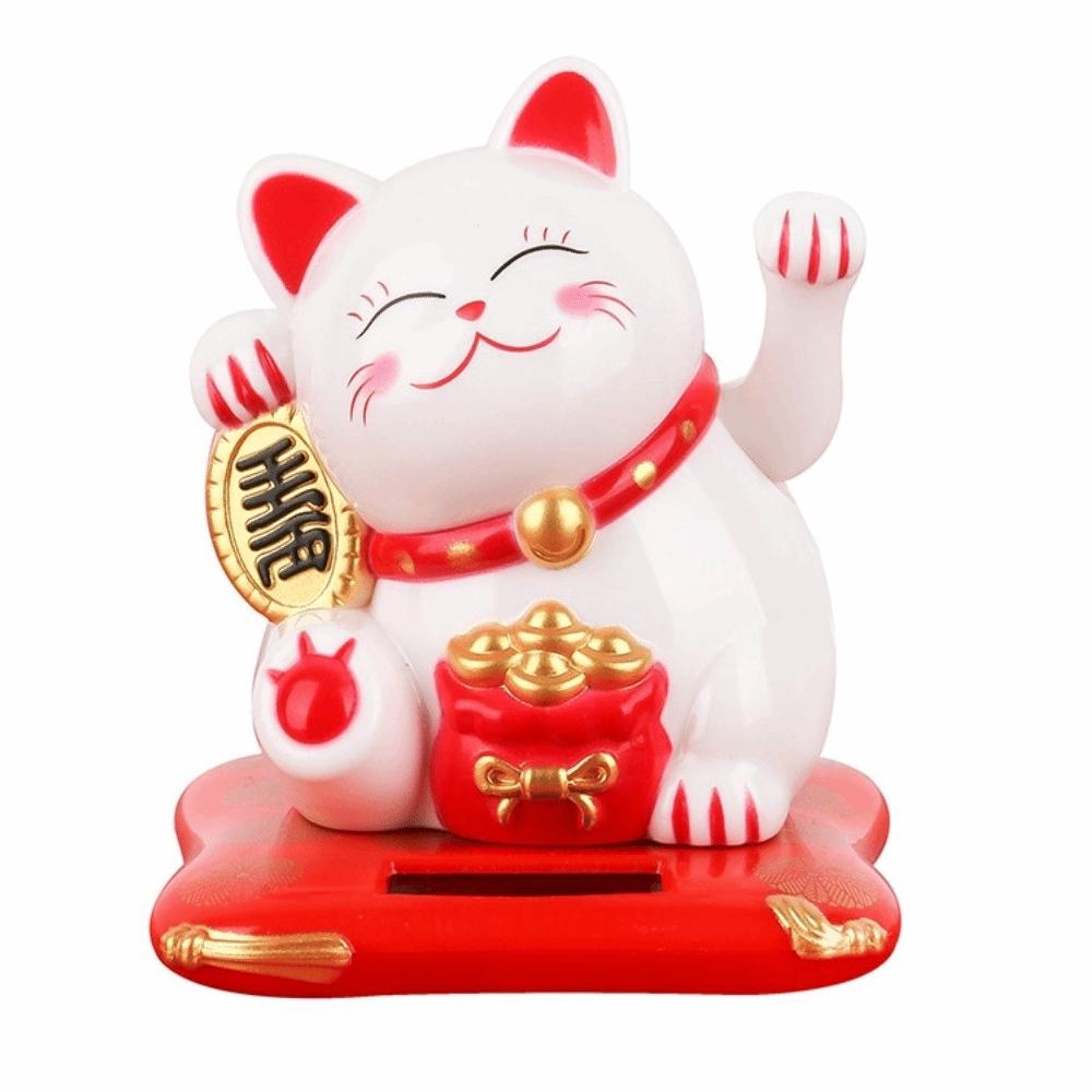 Solar Powered Fortune Cat Figurine Waving Wealth Waving Hand Cat Ornaments for Home, Office