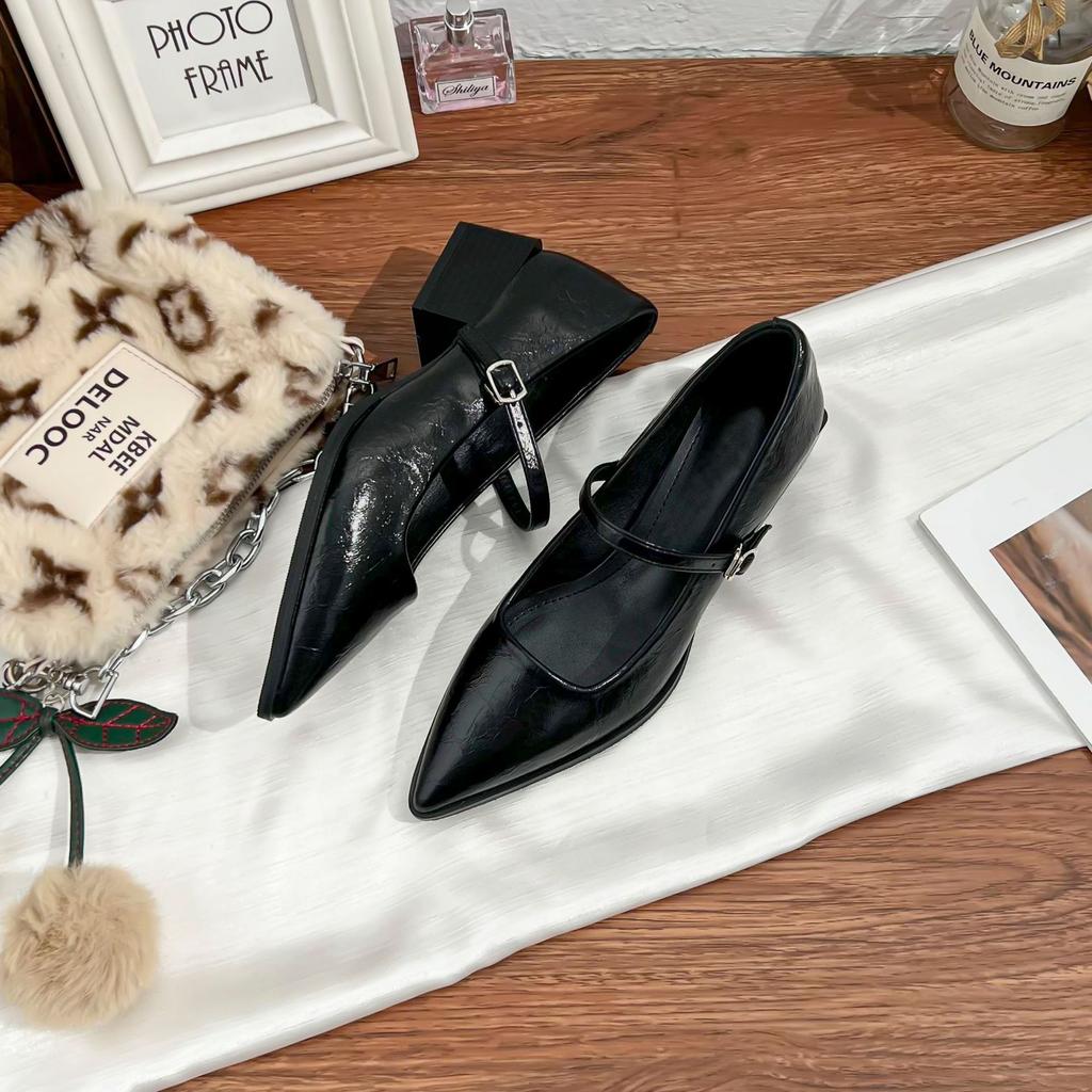 Женские туфли на высоком толстом каблуке не утомляют ноги, французские однословные туфли-лодочки с острым носком, новая модная коллекция весна-лето 2025, женщины Хуэйчжоу