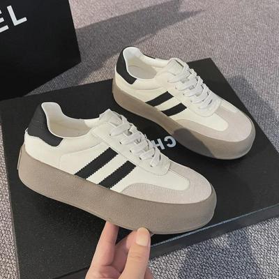 Весенние женские белые кроссовки на толстой подошве 2024 года — повседневная, универсальная, спортивная обувь в стиле ретро от Dexun