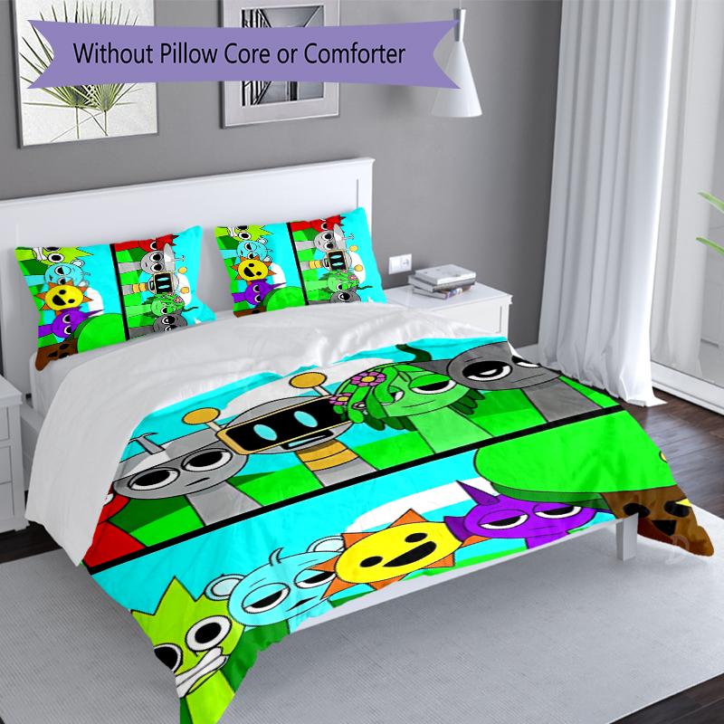 3pcs Incredibox Sprunki Duvet Cover Set, Includes 1 Duvet Cover and 2 Pillowcases,Skin-Friendly&Comfortable Fabric,Suitable Bedding Sets