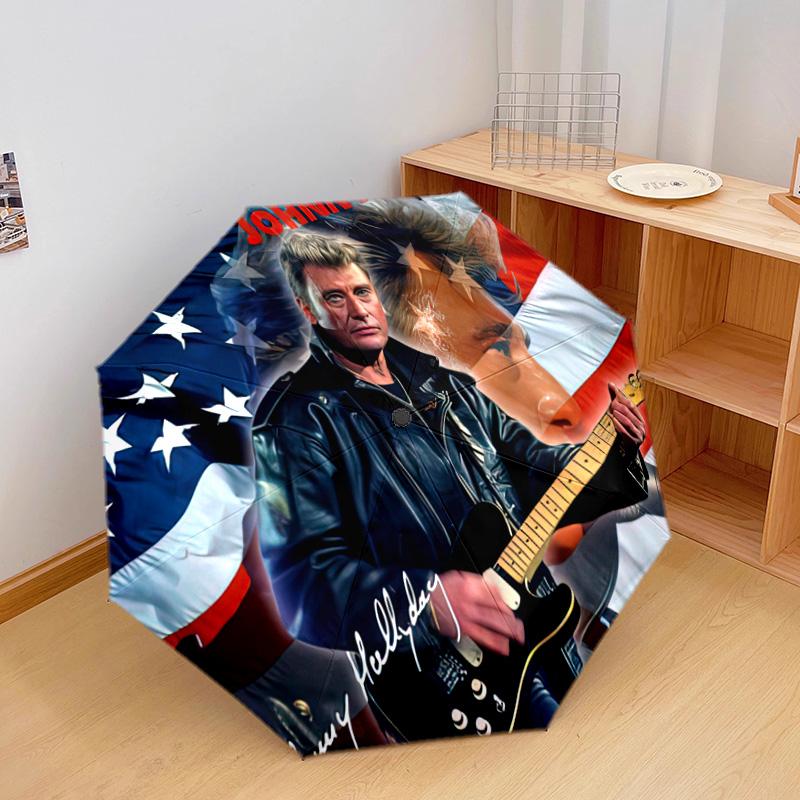 1 шт. Автоматический зонт Johnny Hallyday - Подходящий для путешествий, улицы, портативный зонт, Подарок на день рождения, Ежедневные принадлежности