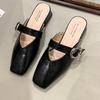 Fashion Low Heel Sandals Spring New Square Head Shallow Mouth Metal Buckle Soft Sole Anti-slip Wear-resistant Slippers